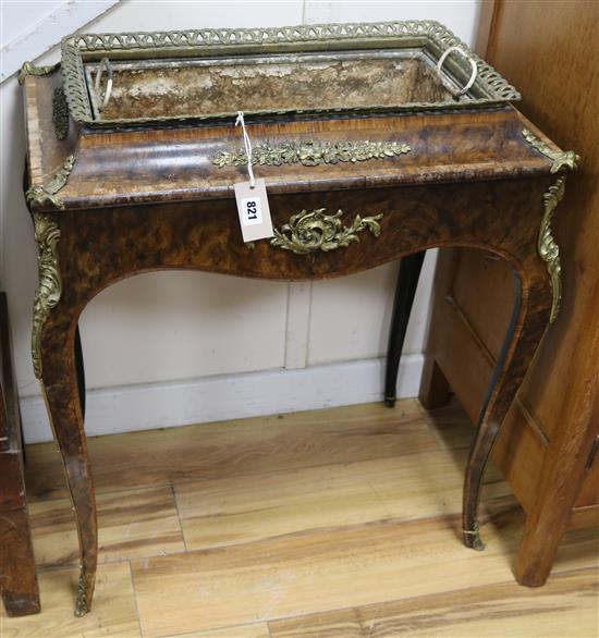 A Louis XV style walnut and brass jardiniere W.70cm